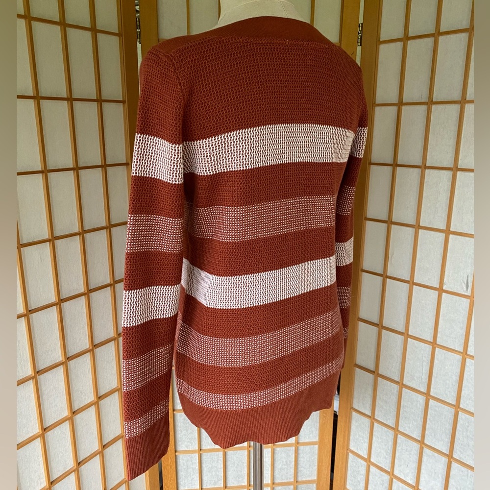 Market & Spruce Striped Weave Rust Sweater SZ M - Picture 10 of 13
